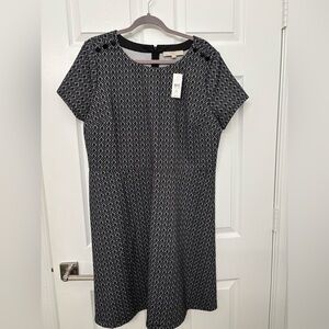 LOFT Black and White Geometric Midi Dress 16 Plus